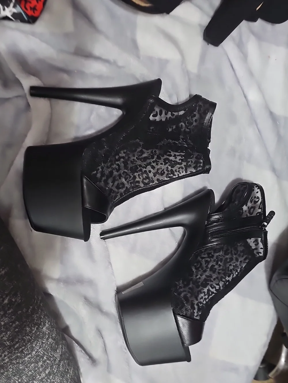 Ellie Black Leopard Mesh Platform Booties with Zip